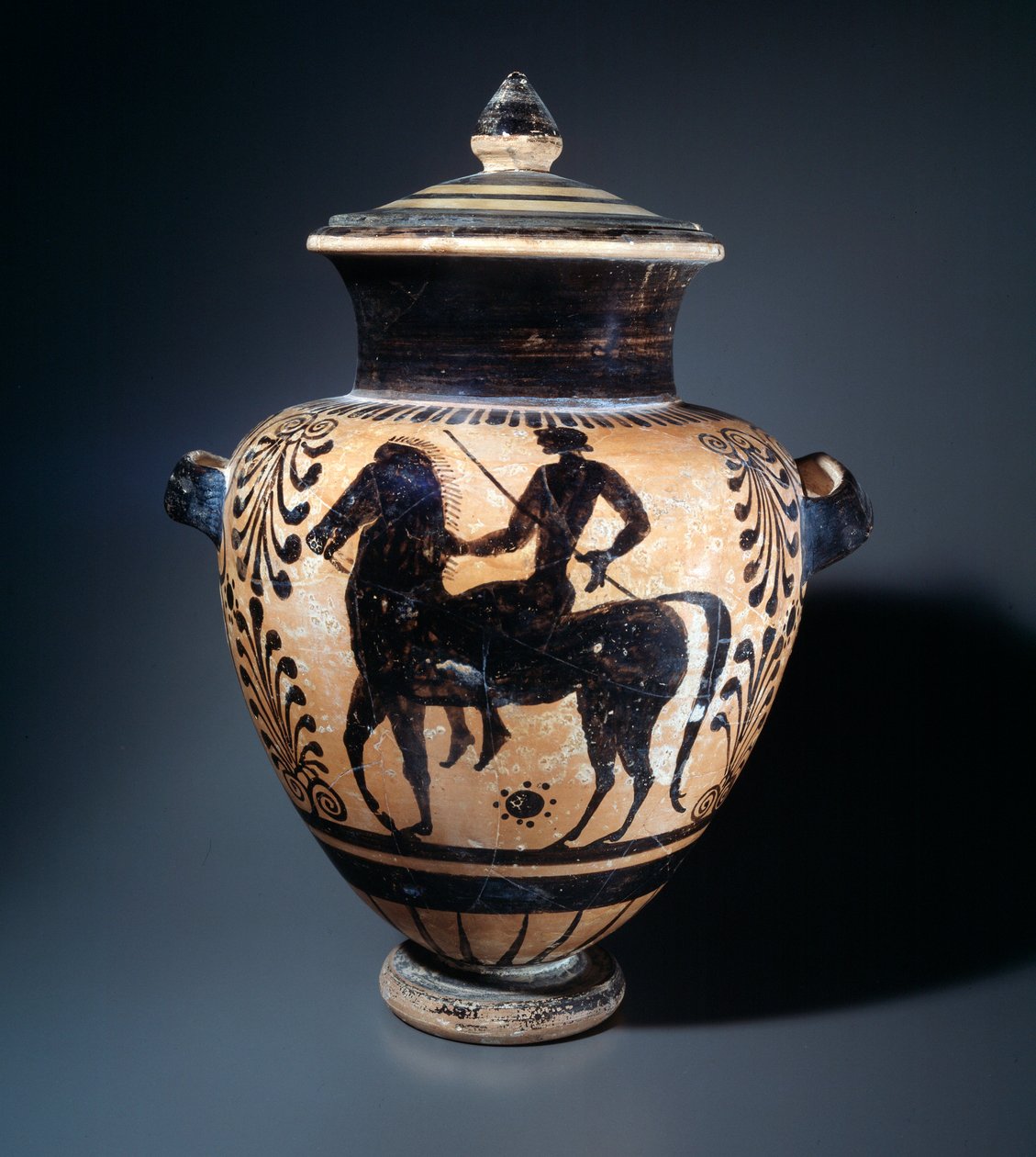 Terakotová stamnos představující jezdce, 500-490 př.nl od Etruscan