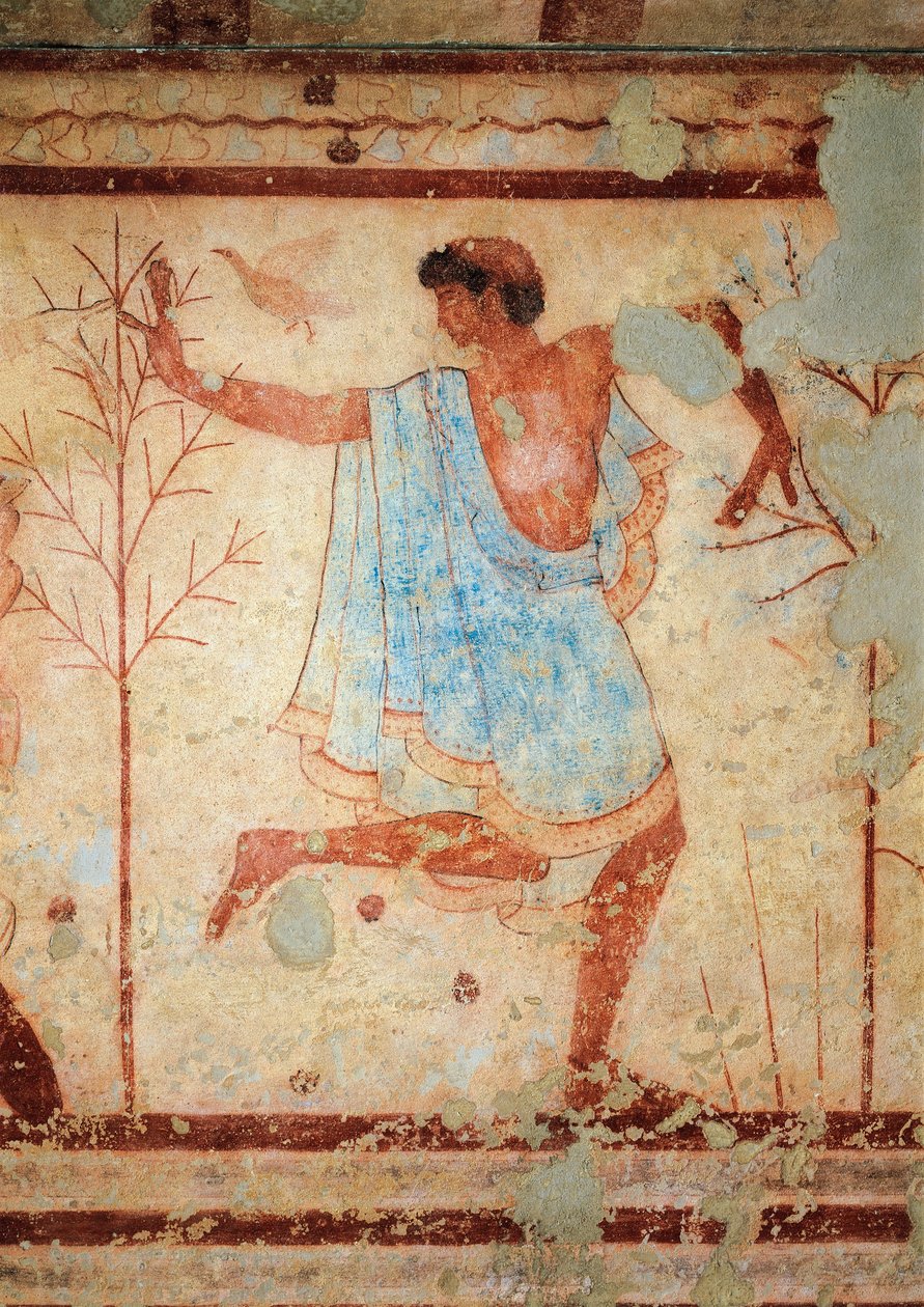 hrobka Triclinium, detail fresky zobrazující tanečnici, Tarquinia, Itálie (nástěnná malba) od Etruscan