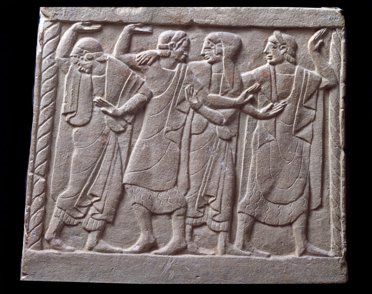 Taneční scéna, nízký reliéf mramorového náhrobku od Etruscan Etruscan