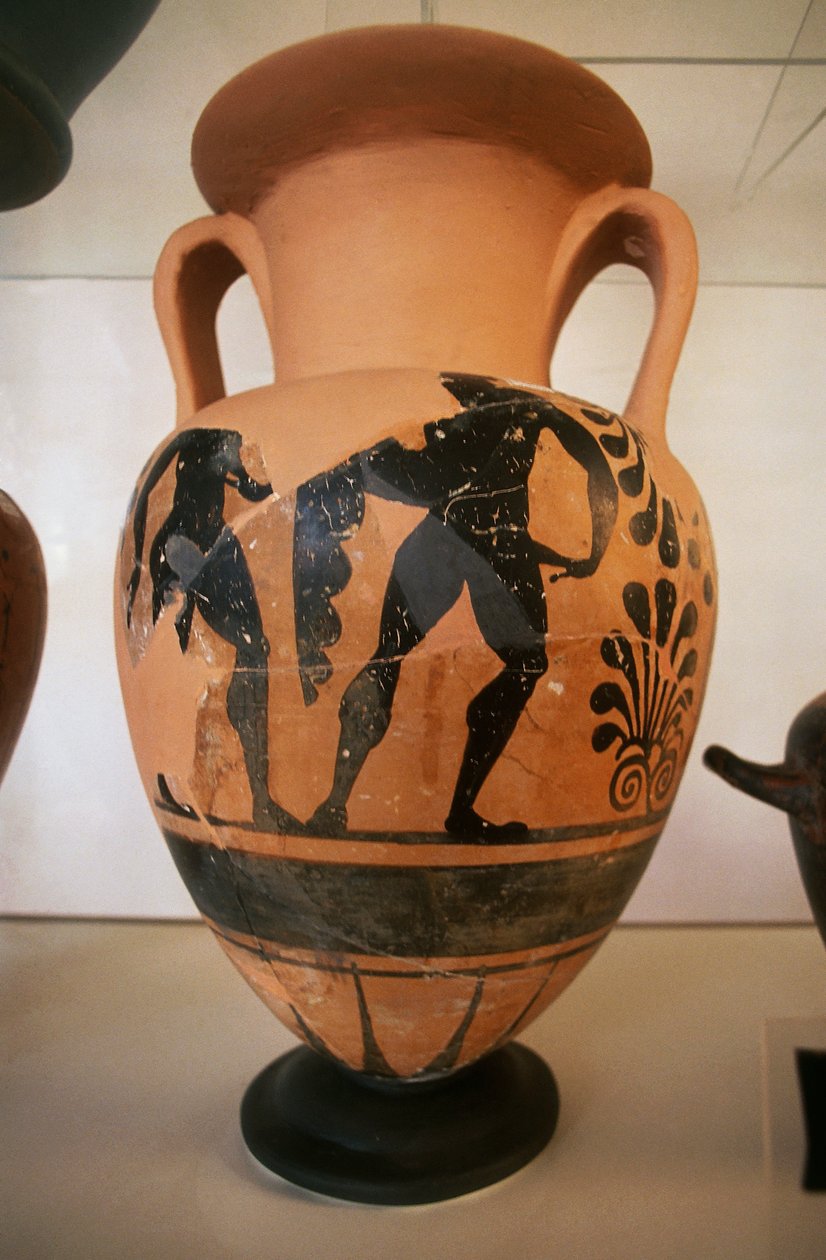 Etruská váza s černou postavou, z archeologického naleziště Roselle, Toskánsko, Itálie od Etruscan Etruscan