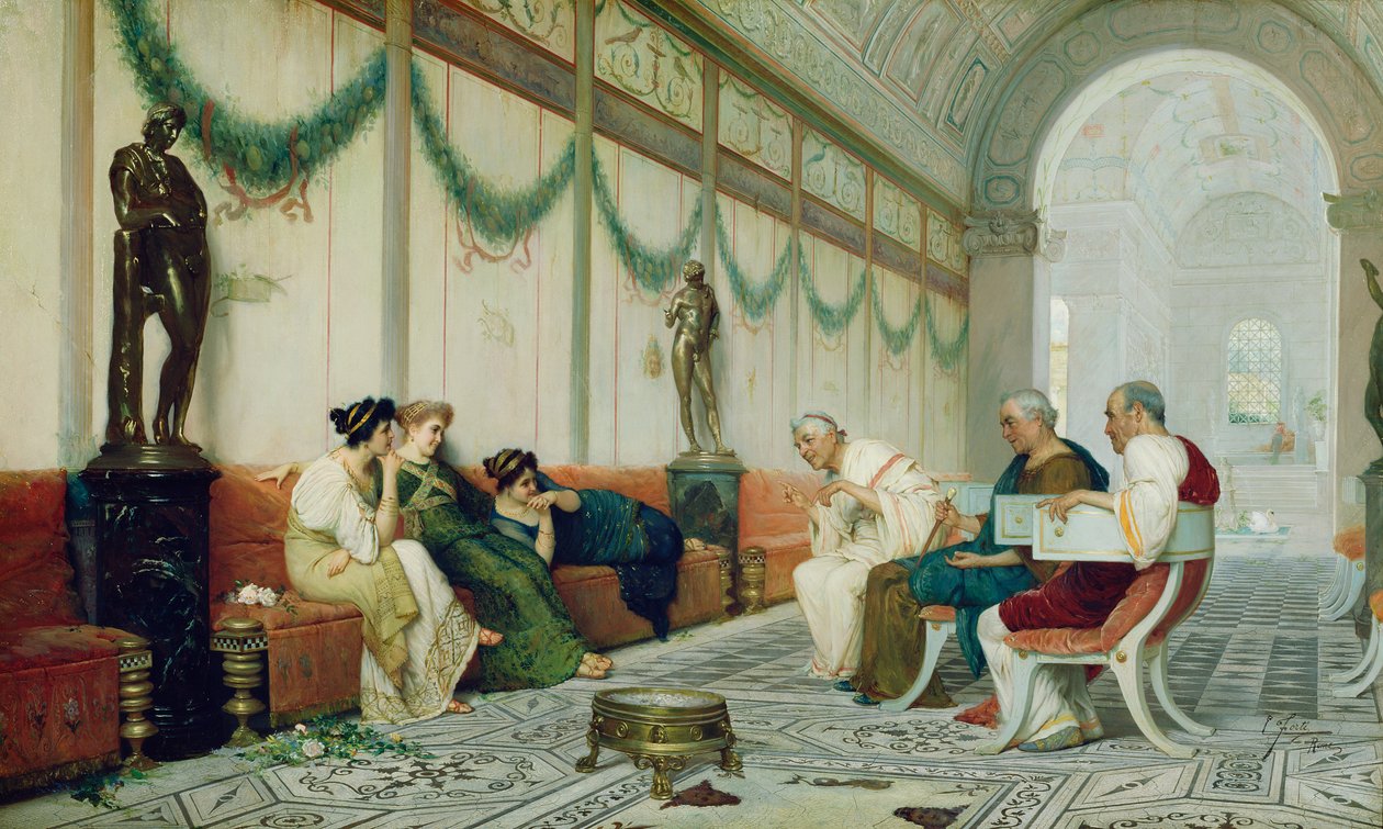 Interiér římské budovy s figurami, cca 1880 (olej na plátně) od Ettore Forti