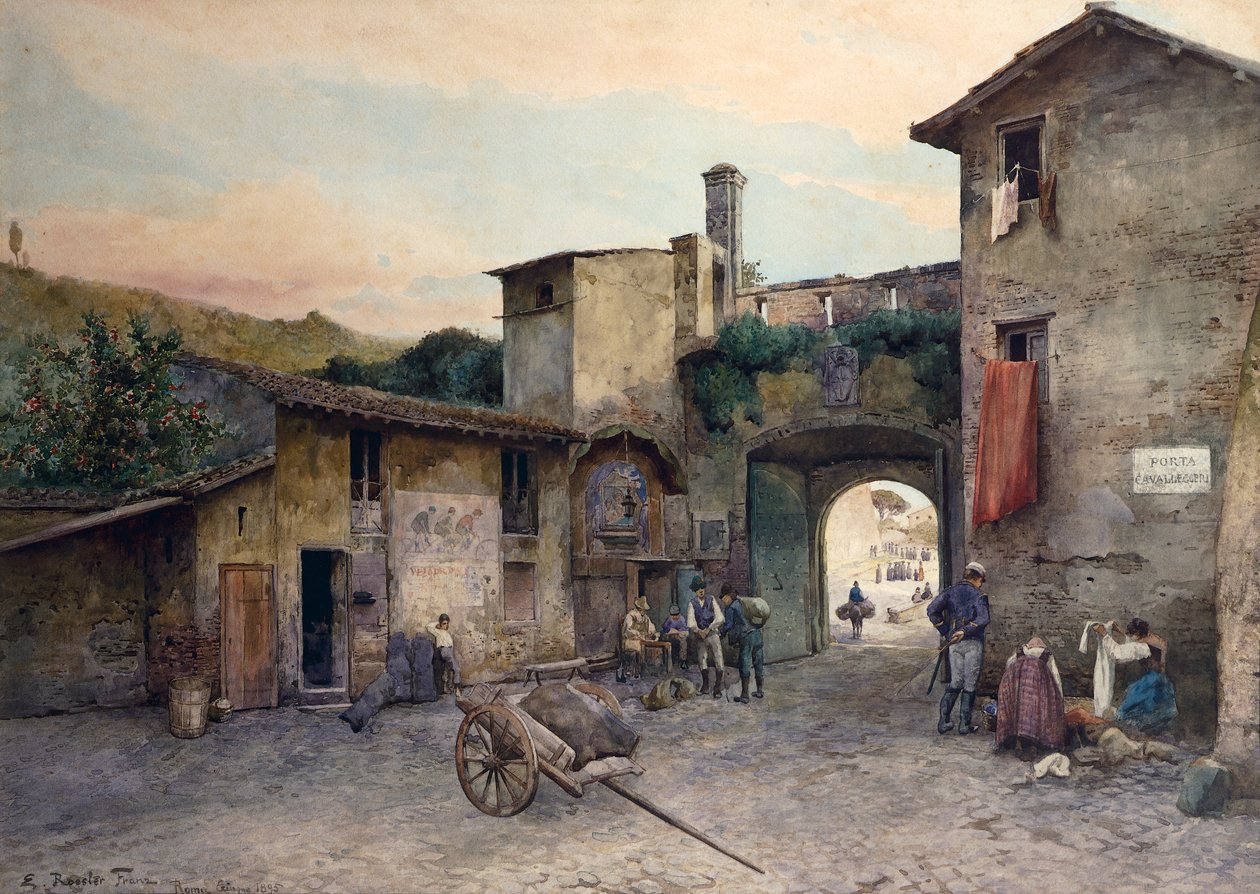 Port Cavalry (Porta Cavalleggeri) v Římě ze seriálu Roma sparita (Zmizelý Řím) od Ettore Roesler Franz