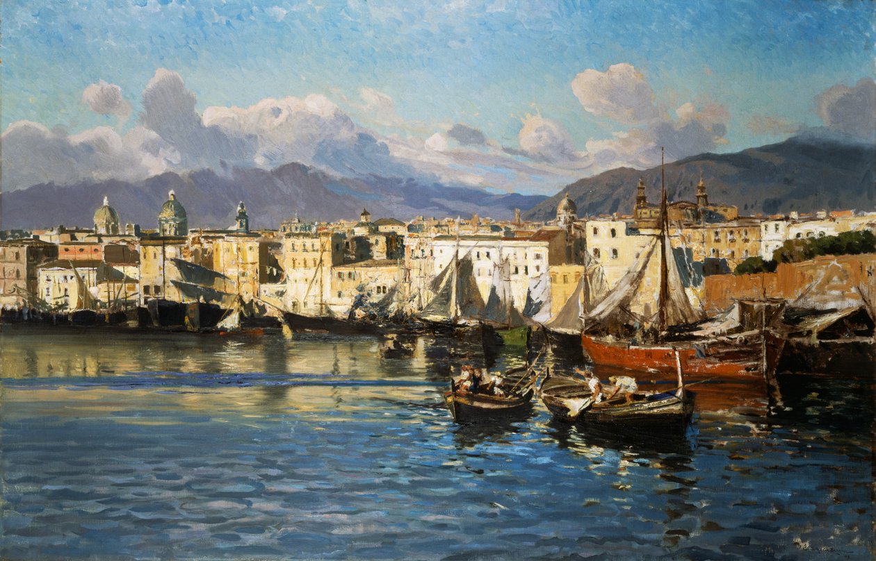 Starý přístav Palermo (olej na plátně) od Ettore de Maria Bergler