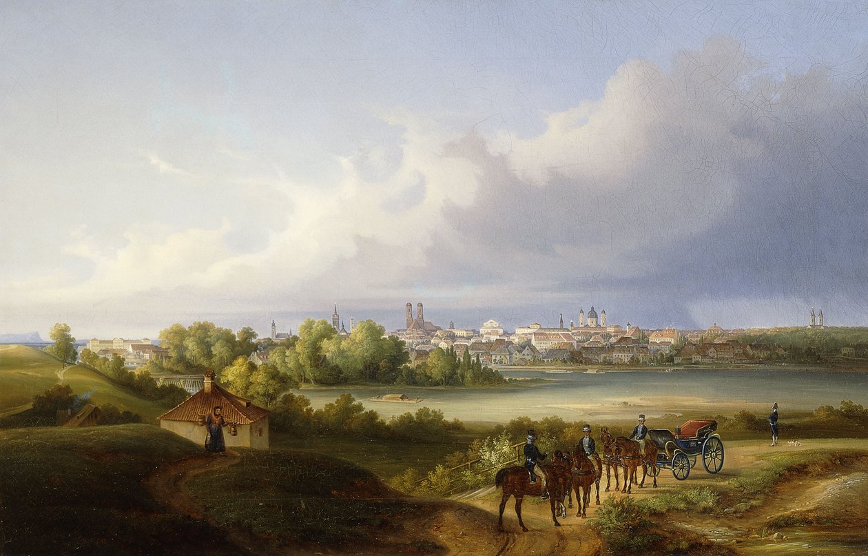 Pohled na Mnichov a řeku Isar, 1838 od Eugen Adam