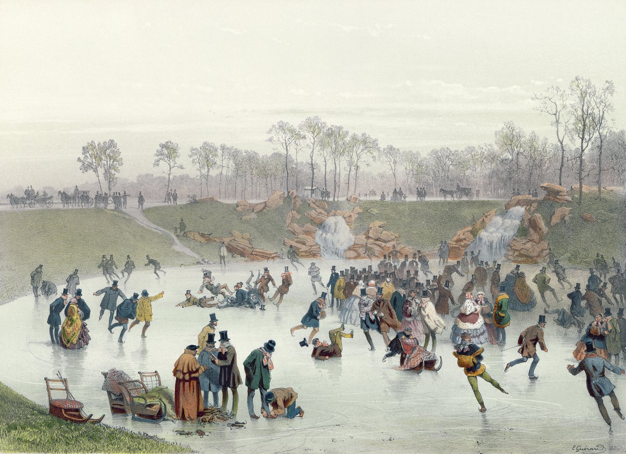 Bruslaři na jezeře v Bois de Boulogne od Eugene Charles Francois Guerard