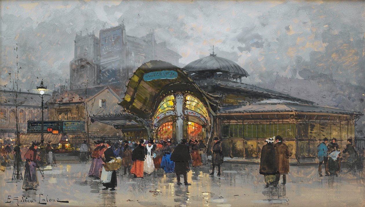 Paříž, stanice metra Bastille od Eugene Galien Laloue