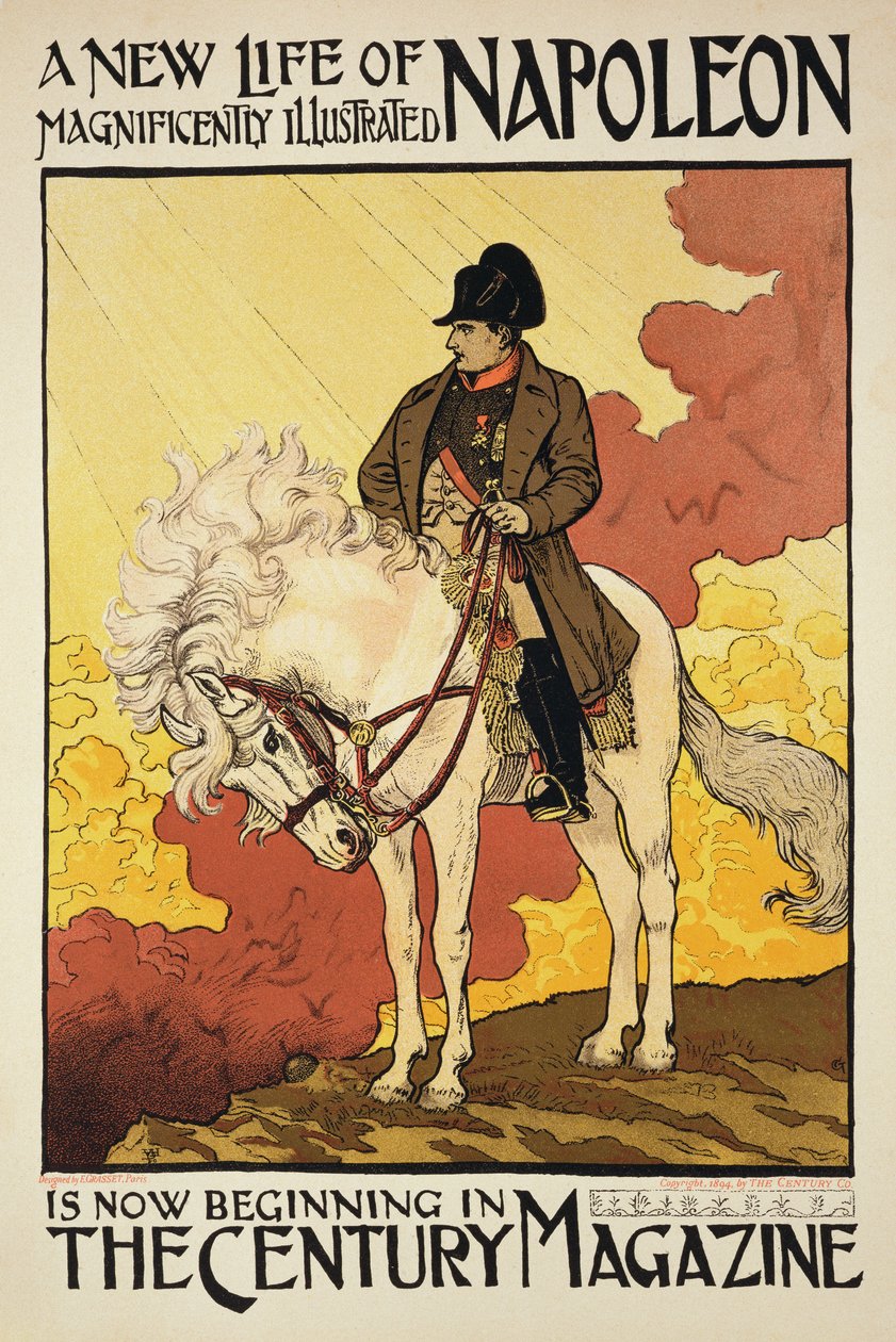 Reprodukce reklamního plakátu „Nový život Napoleona“, ilustrovaného v časopise Century od Eugene Grasset