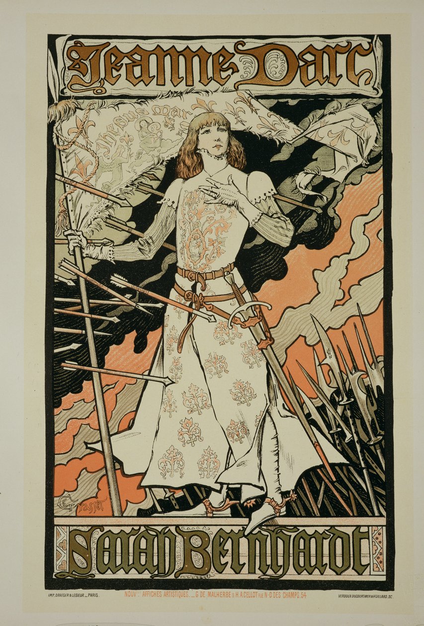 Reprodukce reklamního plakátu „Johanka z Arku“, v hlavní roli Sarah Bernhardt (1844-1923) v renesančním divadle (viz 127035) od Eugene Grasset