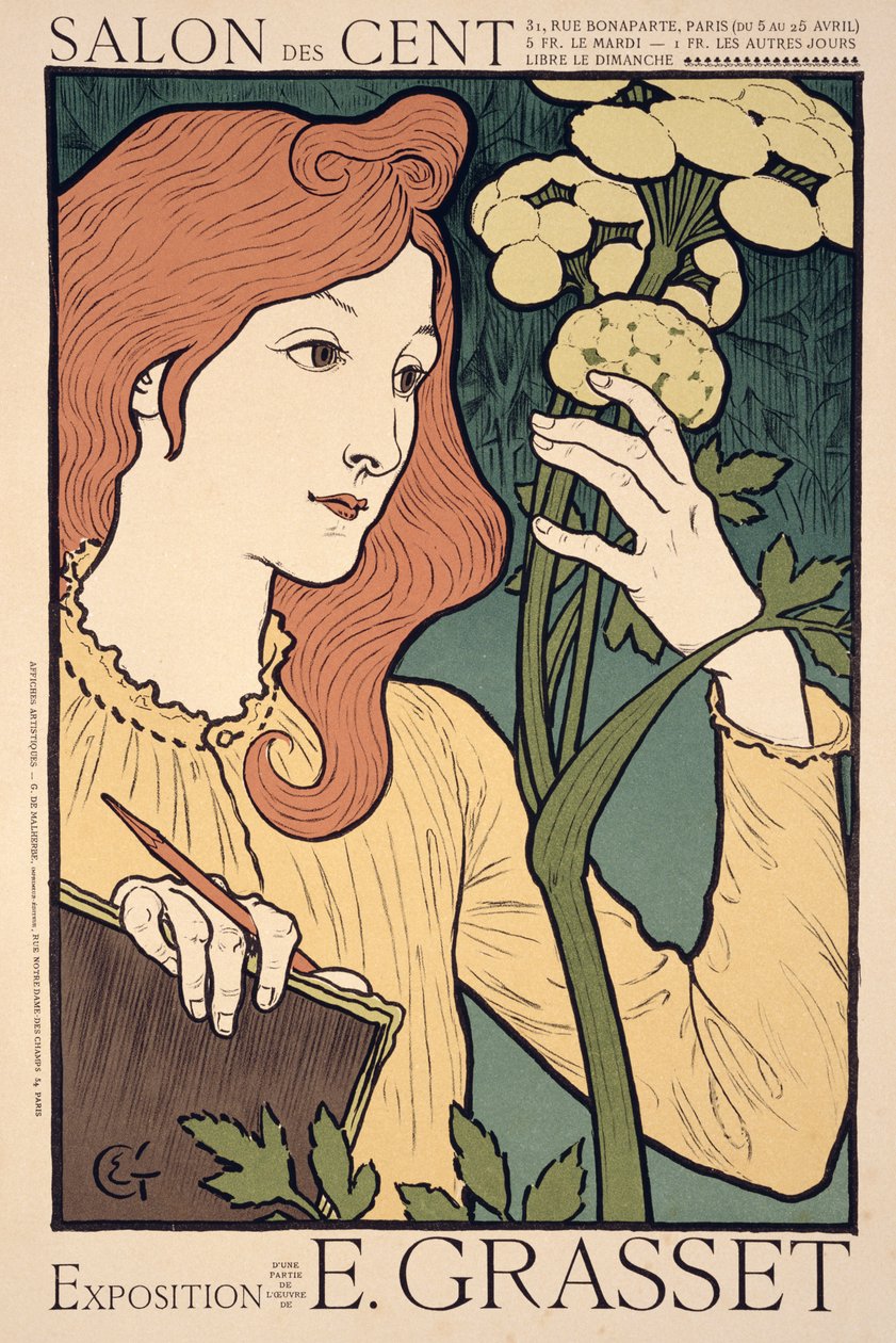 Reprodukce plakátu propagujícího „Výstavu prací Eugena Grasseta, v Salon des Cent“, Rue Bonaparte, Paříž od Eugene Grasset