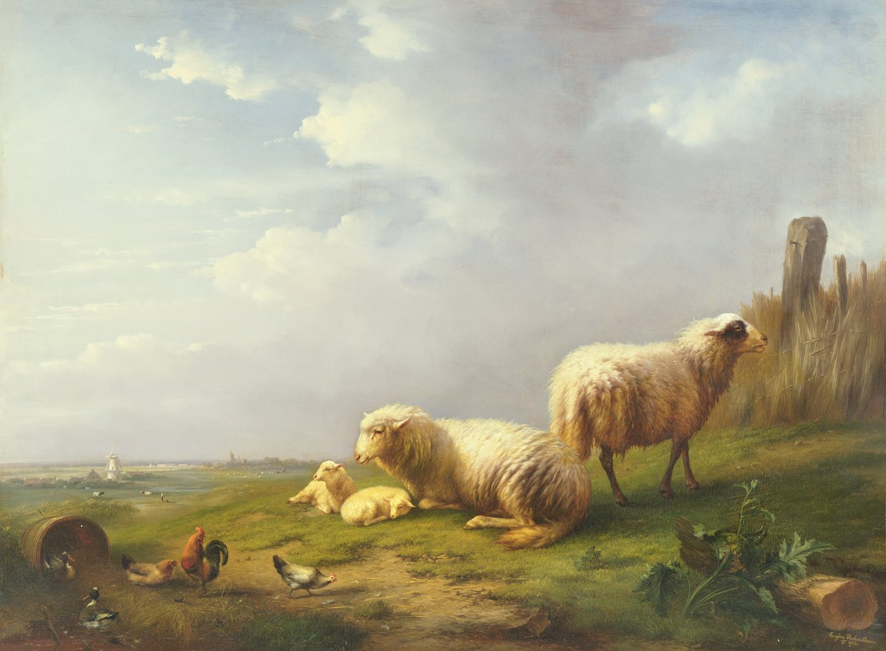 Ovce a slepice v krajině, 19. století od Eugene Joseph Verboeckhoven