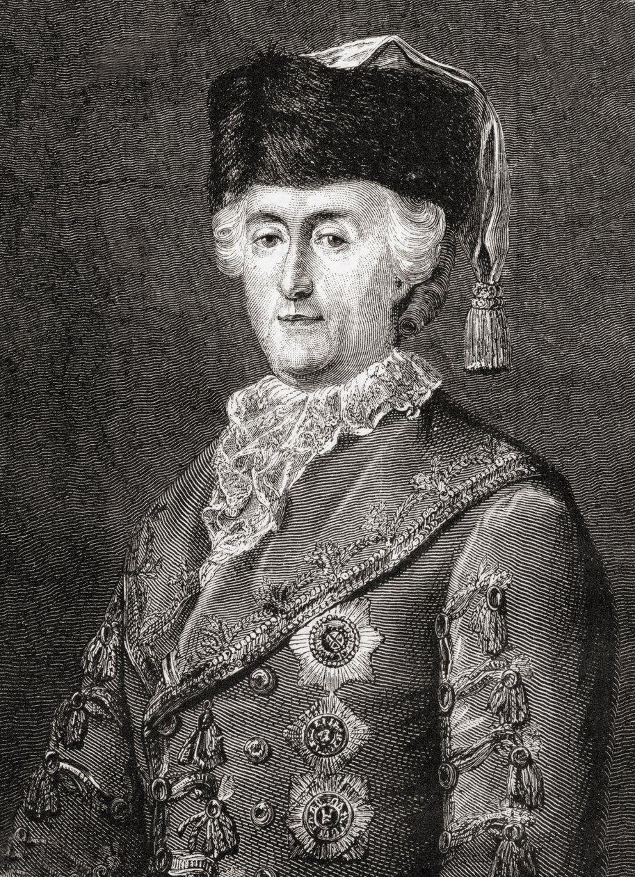Catherine II, vyrytý Stephanem Pannemakerem (1847-1930) z „Histoire de la Revolution Francaise“ od Louise Blanca (1811-82) od Eugene Joseph Viollat
