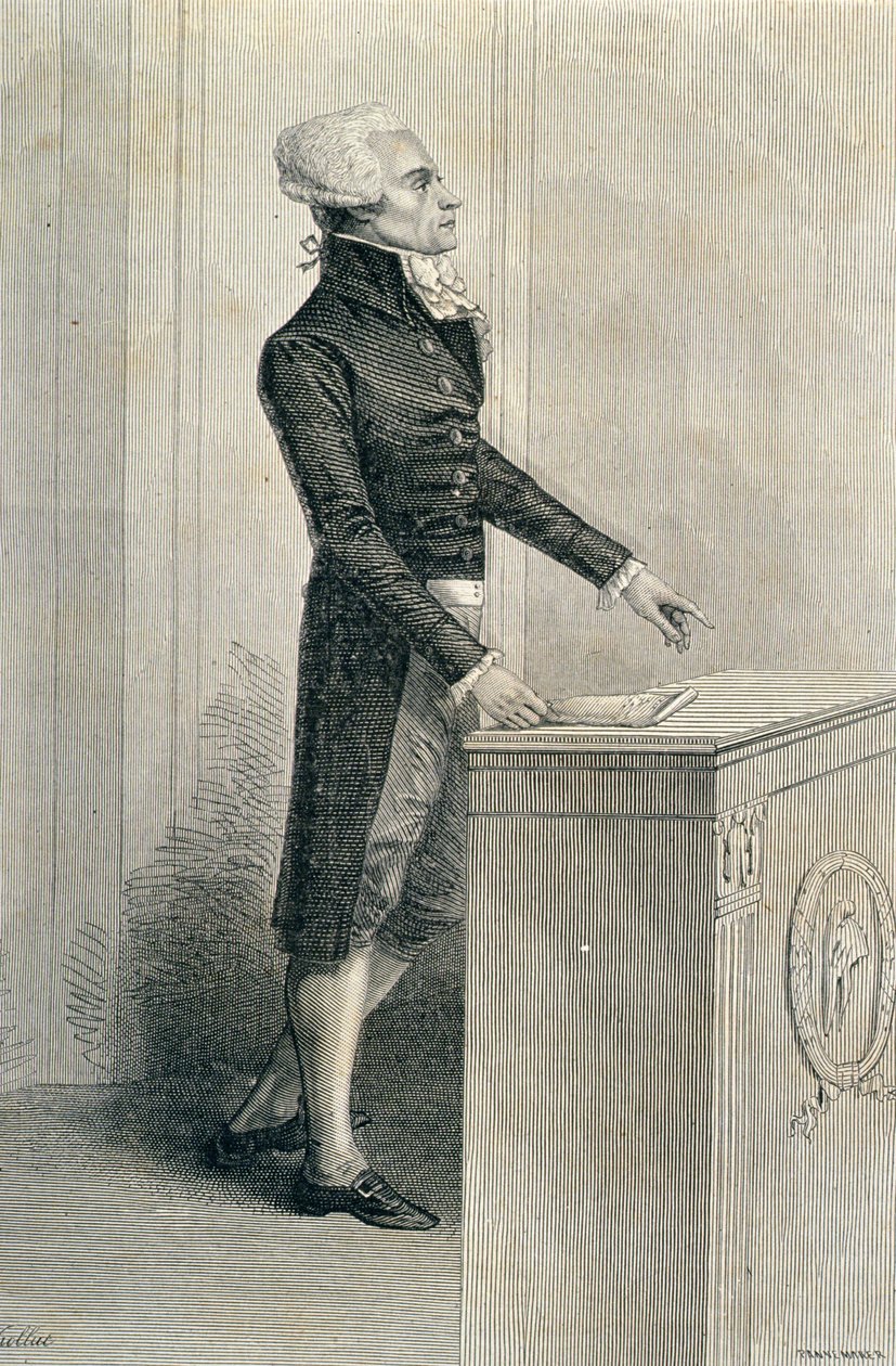 Maximilien de Robespierre (1758-94) Orating, rytý Stephane Pannemaker (1847-1930) od Eugene Joseph Viollat