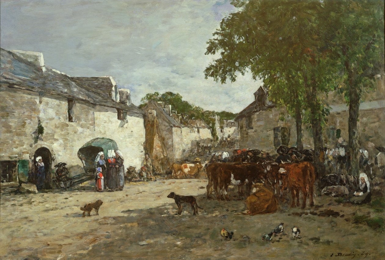 Zvířecí trh v Daoulas, 1869 od Eugene Louis Boudin