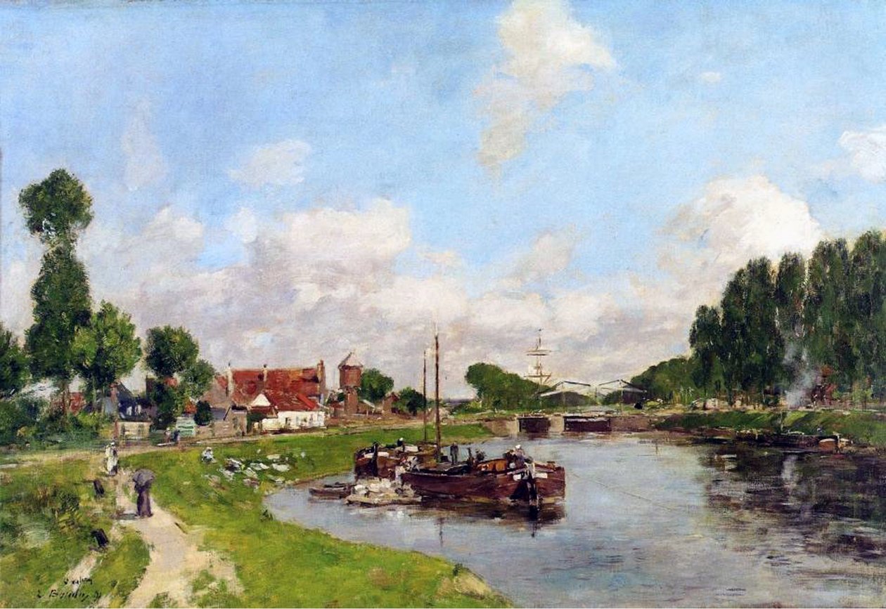 Čluny na kanálu v Saint-Valery-sur-Somme, 1891 od Eugene Louis Boudin
