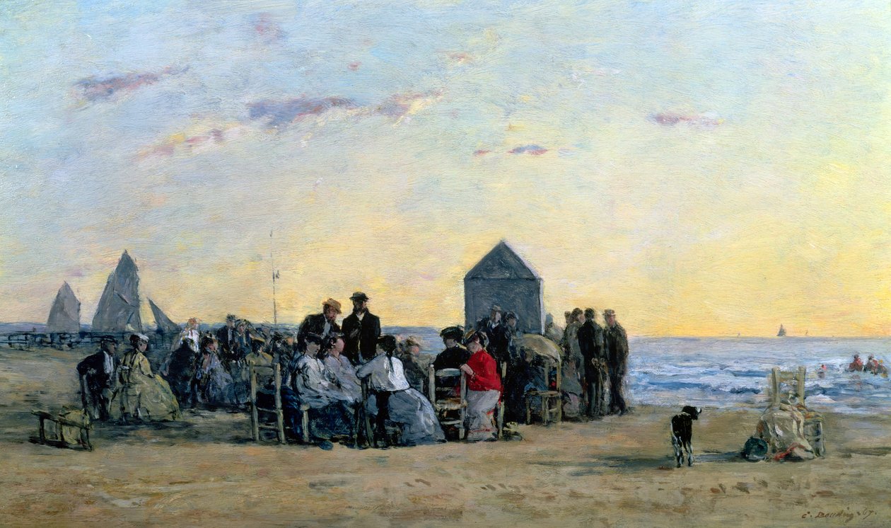 Plážová scéna v Trouville - Západ slunce, 1867 od Eugene Louis Boudin