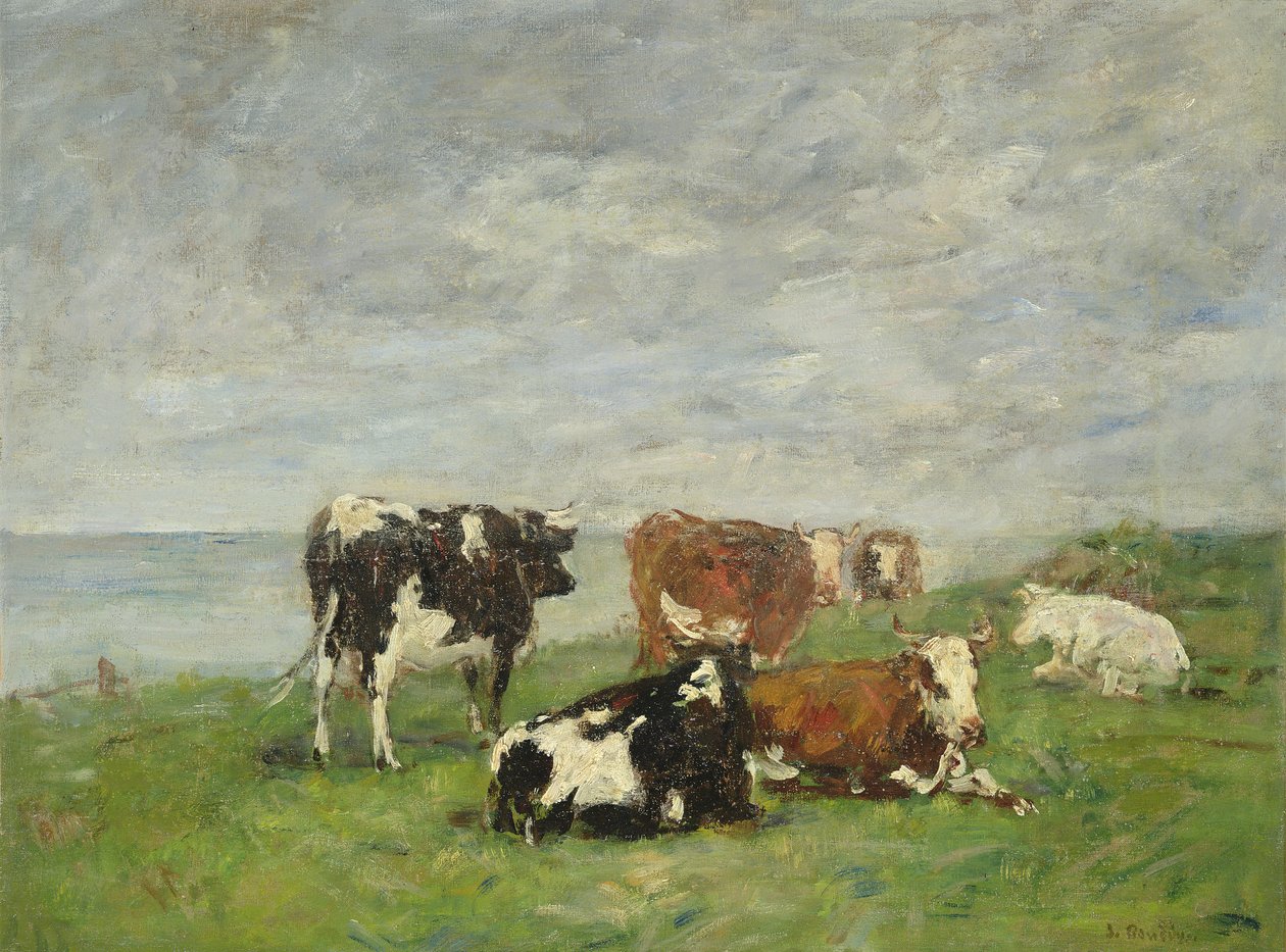 Pastviny u moře, c.1880-85 od Eugene Louis Boudin