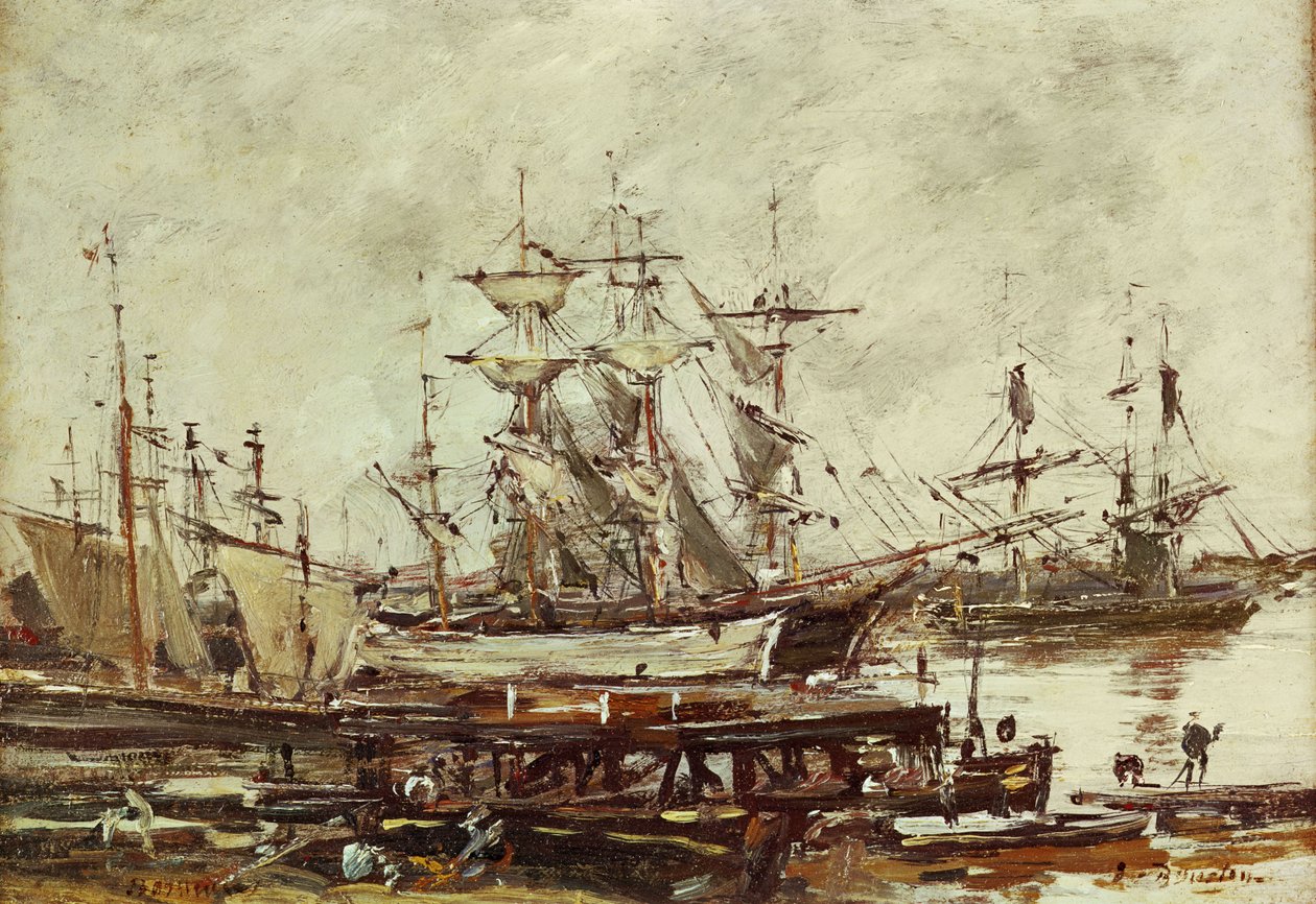 Plachetnice v přístavu Bordeaux od Eugene Louis Boudin