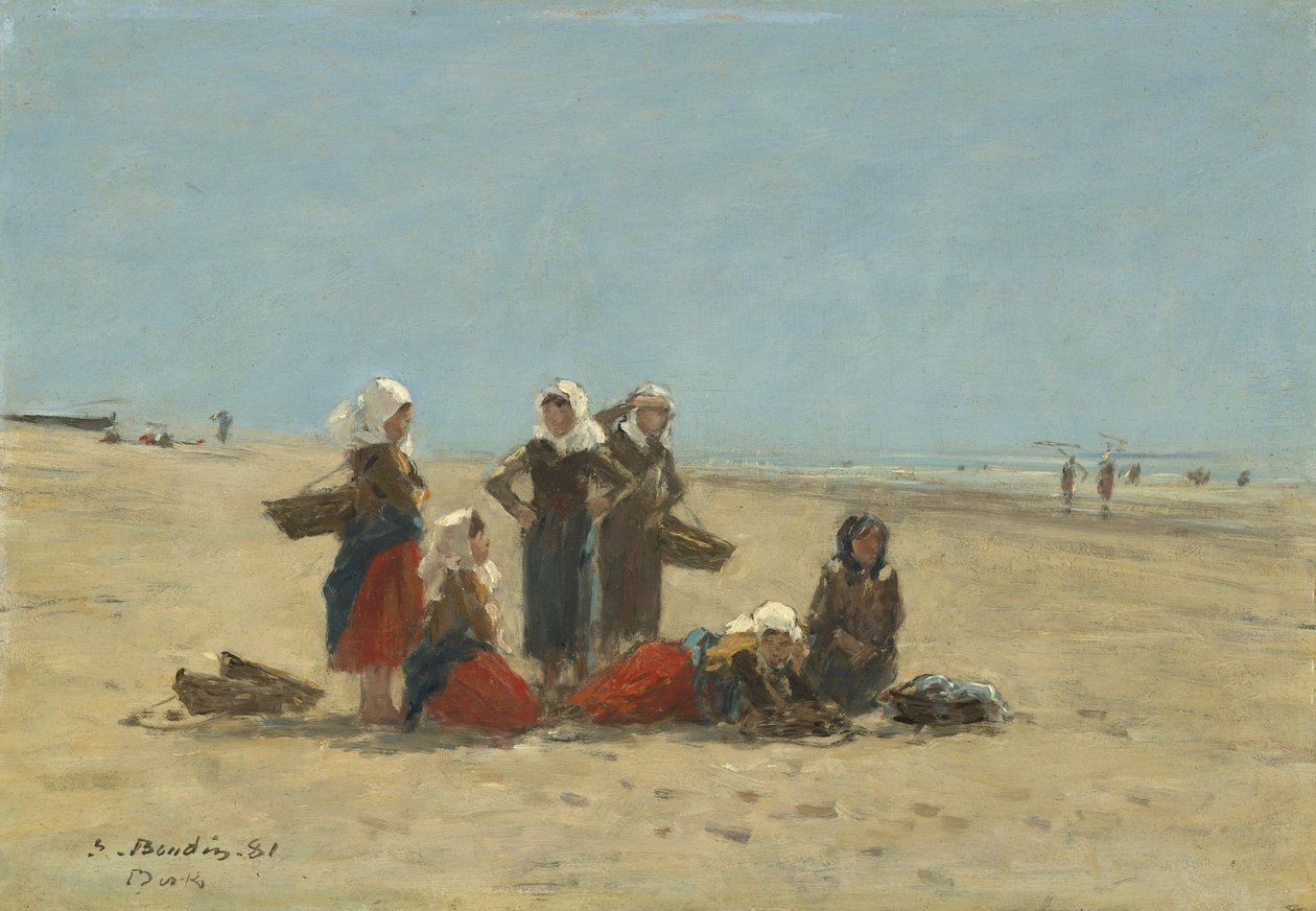 Ženy na pláži v Bercku, 1881 (olej na dřevě) od Eugene Louis Boudin