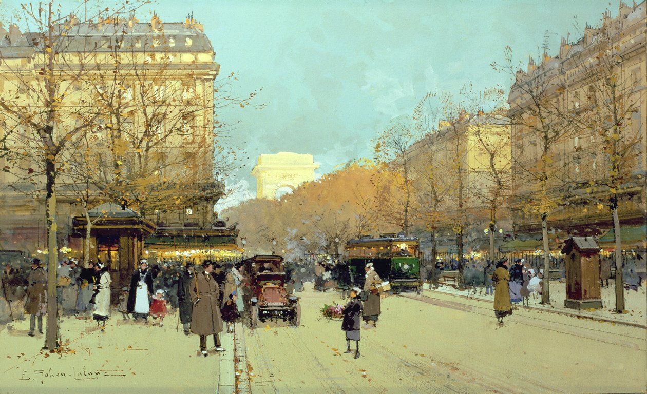 Boulevard Haussmann, v Paříži (kvaš na papíře) od Eugene Galien Laloue