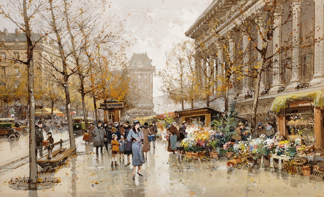 Pařížská ulice na podzim od Eugene Galien Laloue