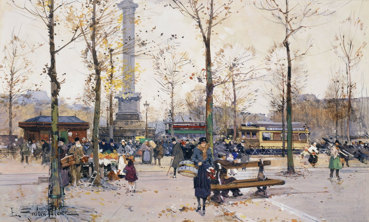 Place de la Bastille, Paříž od Eugene Galien Laloue