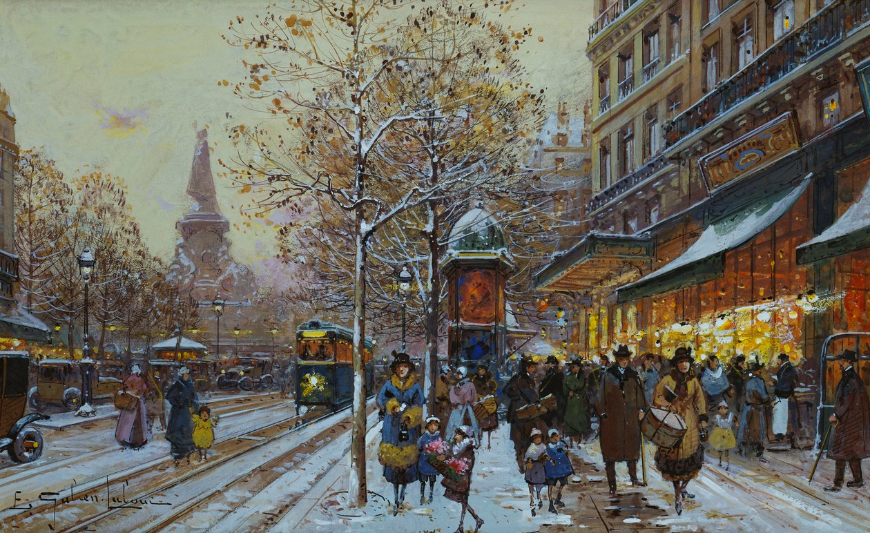 Place de la Republique, Paříž (uhl a tělová barva na papíře) od Eugene Galien Laloue