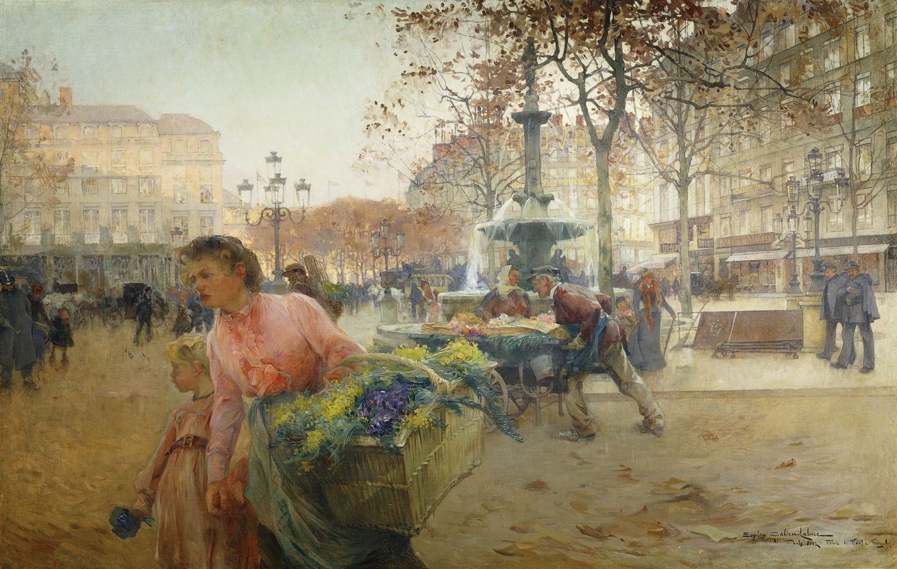 Place du Theatre Francais, Paříž od Eugene Galien Laloue