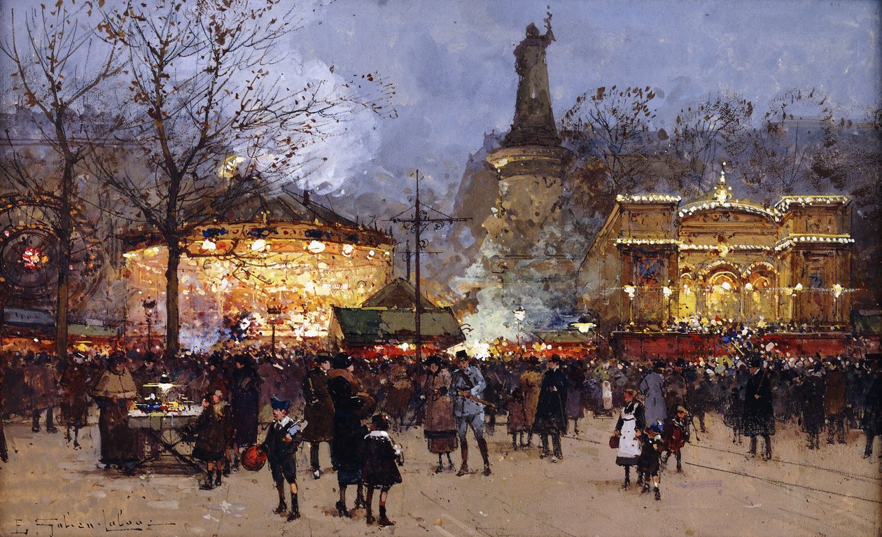 Party, Place de la Republique, Paříž od Eugene Galien Laloue