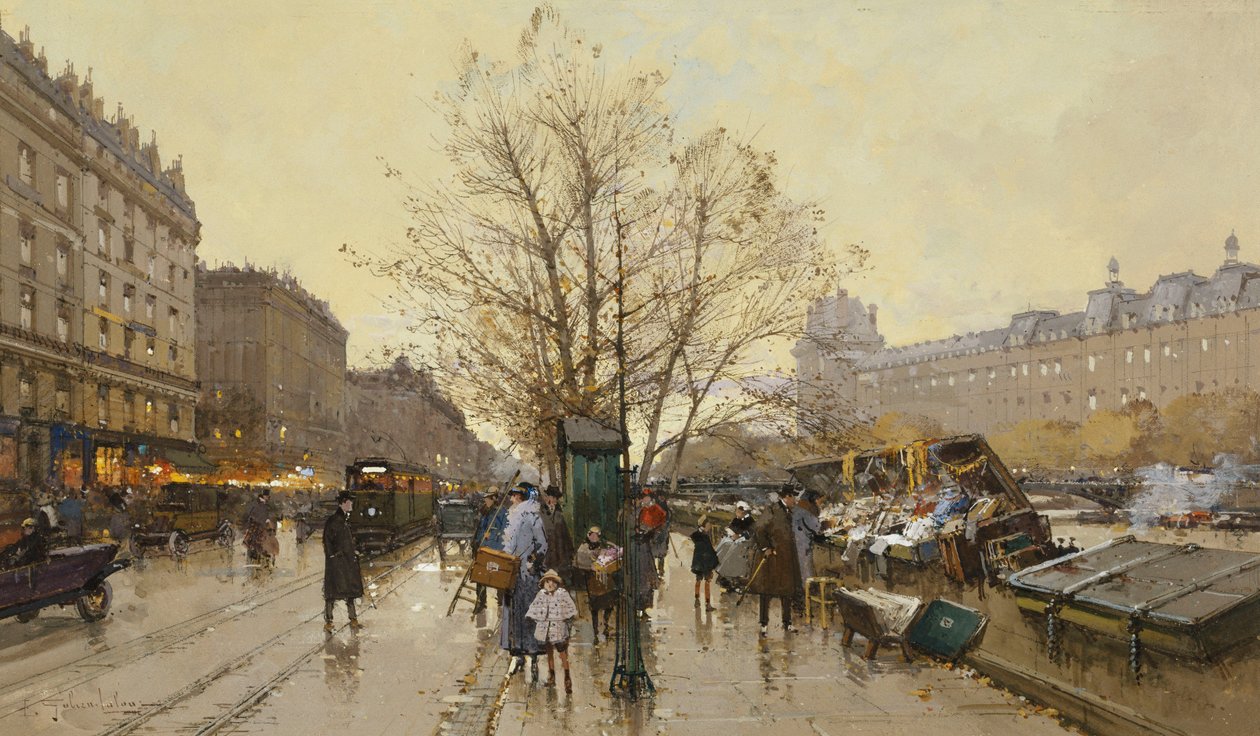 Pařížské doky; Les Quais v Paříži od Eugene Galien Laloue