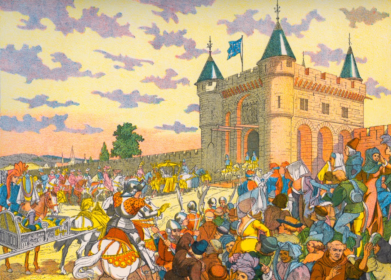 Isabeau Bavorská vjíždí do Paříže na nosítkách od Eugene (after) Courboin