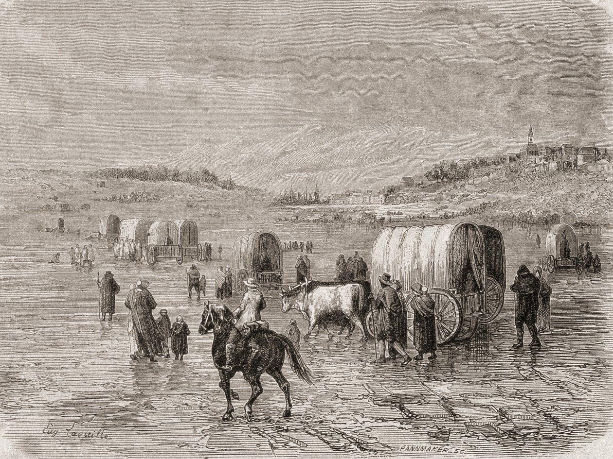 Vlak směřující na západ v 60. letech 19. století, vyrytý Stephanem Pannemakerem (1847-1930) od Eugene Antoine Samuel Lavieille