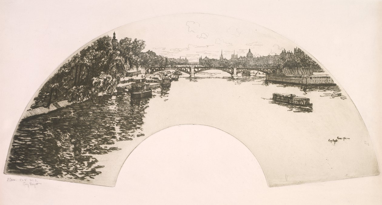 Vějíř, Seina při pohledu z Pont Royal (Éventail, La Seine vue du Pont Royal) od Eugene Bejot