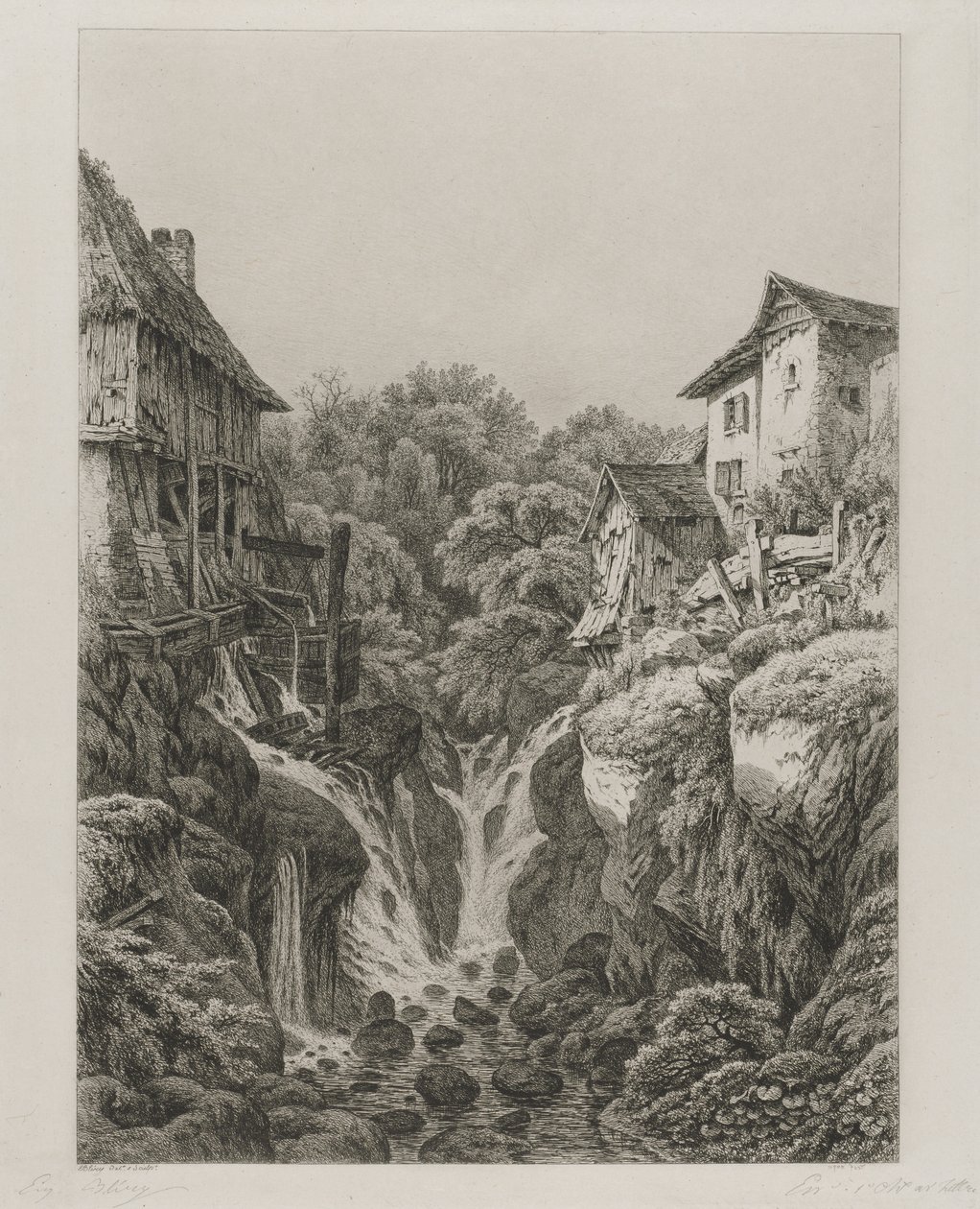Mlýn a vodopád Grésy poblíž Aix-les-Bains, 1856. od Eugene Bléry