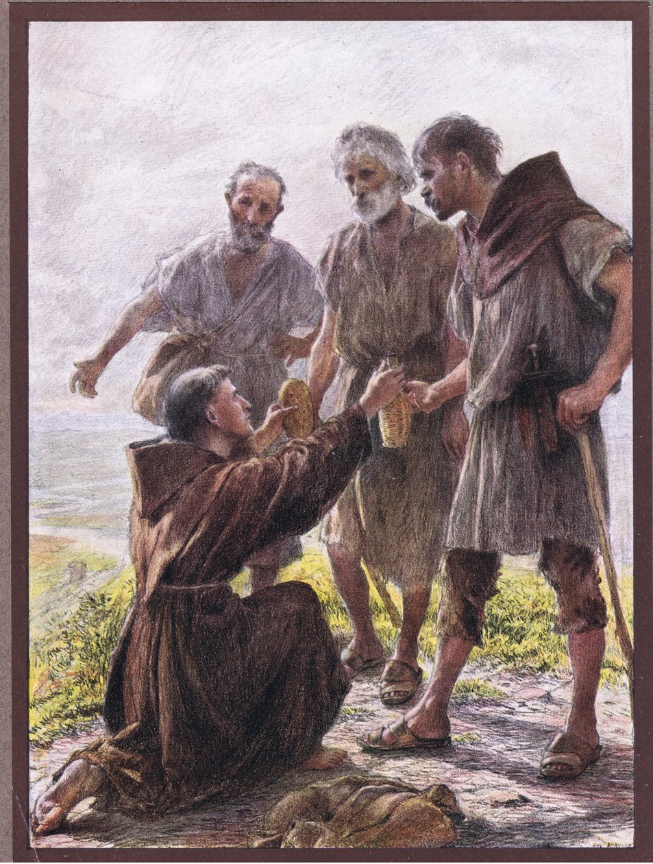 Mnich Anděl a tři loupežníci, 1919 od Eugene Burnand