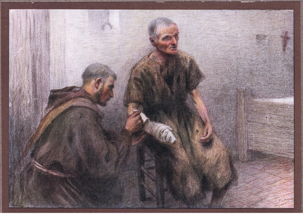 Mnich Bentivoglia ošetřuje malomocného, 1919 od Eugene Burnand