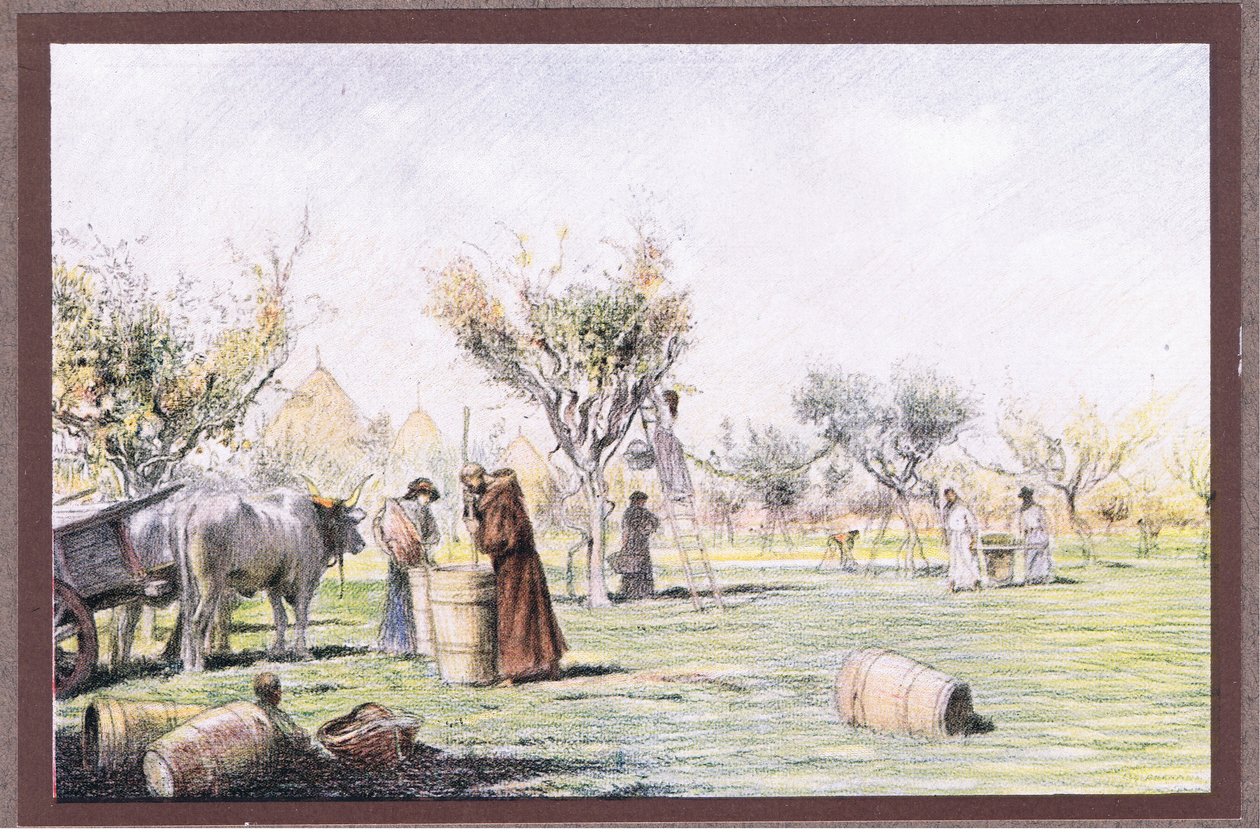 Mnich Giles pracující na vinici, 1919 od Eugene Burnand