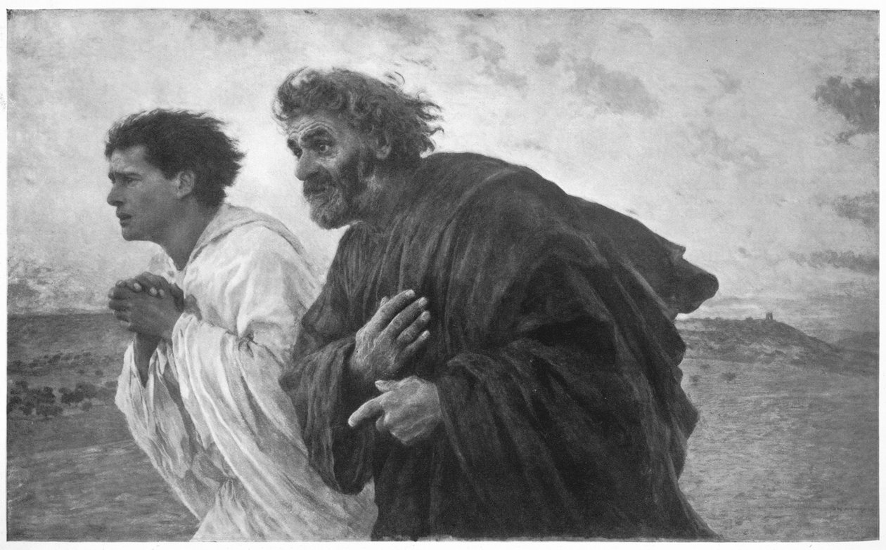 Učedníci Peter a John běží k hrobu v ráno vzkříšení, c1898, od Eugene Burnand