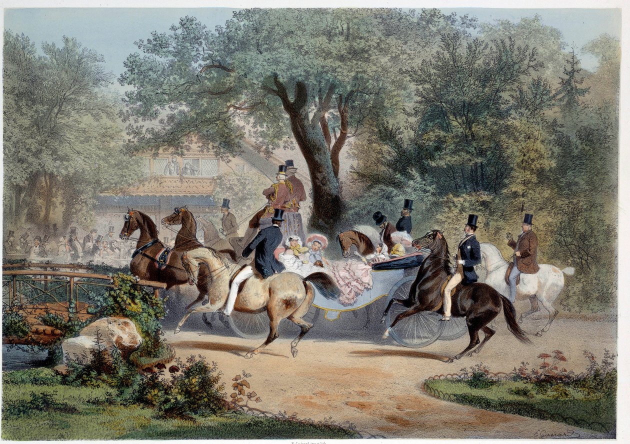 Scene de promenade au Pre Catelan (Pre-Catelan) v Paříži Litografie Eugena Guerarda (1821-1866) Paříž 19. století, Musee Carnavalet od Eugene Charles Francois Guerard