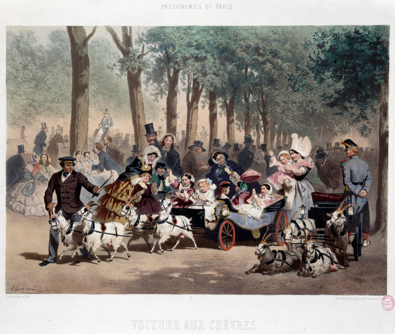 Procházka autem v Tuileries Garden v Paříži v 19. století Litografie Eugena Guerarda (1821-1866) Paříž 19. století, Musee Carnavalet od Eugene Charles Francois Guerard
