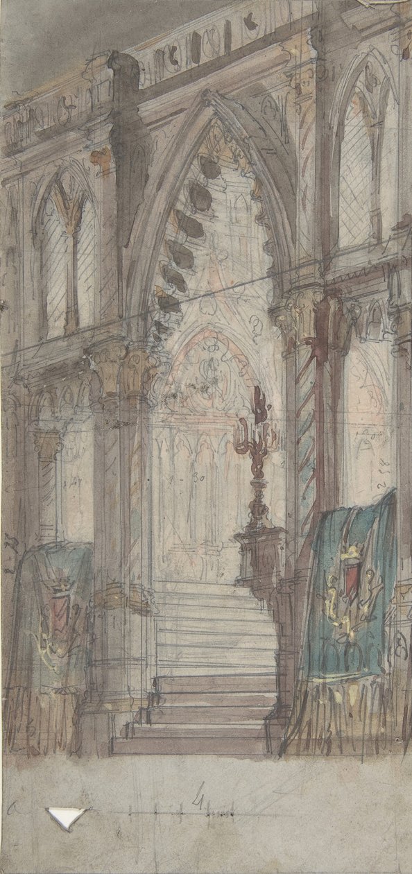 Návrh pro scénu v Opéra, Paříž: Interiér kostela, 1830-90. od Eugene Ciceri