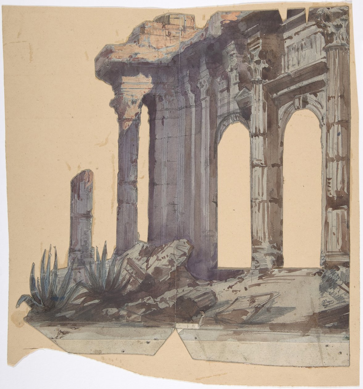 Návrh pro jeviště v Opéra, Paříž: Sloupový exteriér, 1828-90. od Eugene Ciceri