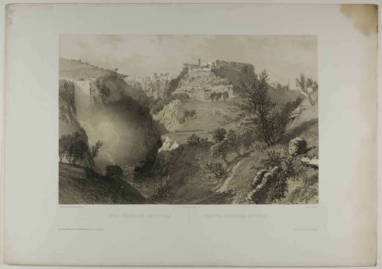 Celkový pohled na Tivoli, deska sedmnáct z Italie Monumentale et Pittoresque od Eugene Ciceri