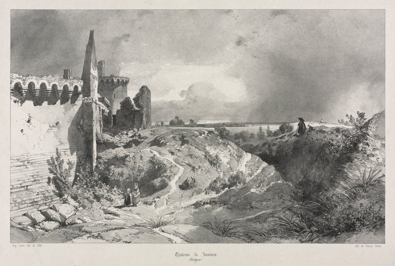 Malebné a romantické cesty starověkou Francií. Bretaň: Chateau de Susinio. od Eugene Ciceri