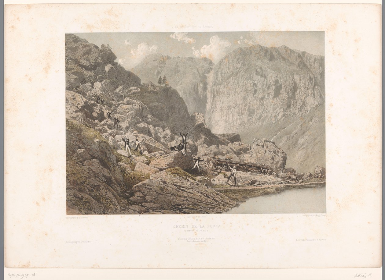 Pěší turisté na Furka Pass Chemin de la Furka (titul na objektu) Tváře ve Švýcarsku a Savoy (název série) La Suisse et la Savoie (název série na objektu) od Eugene Ciceri