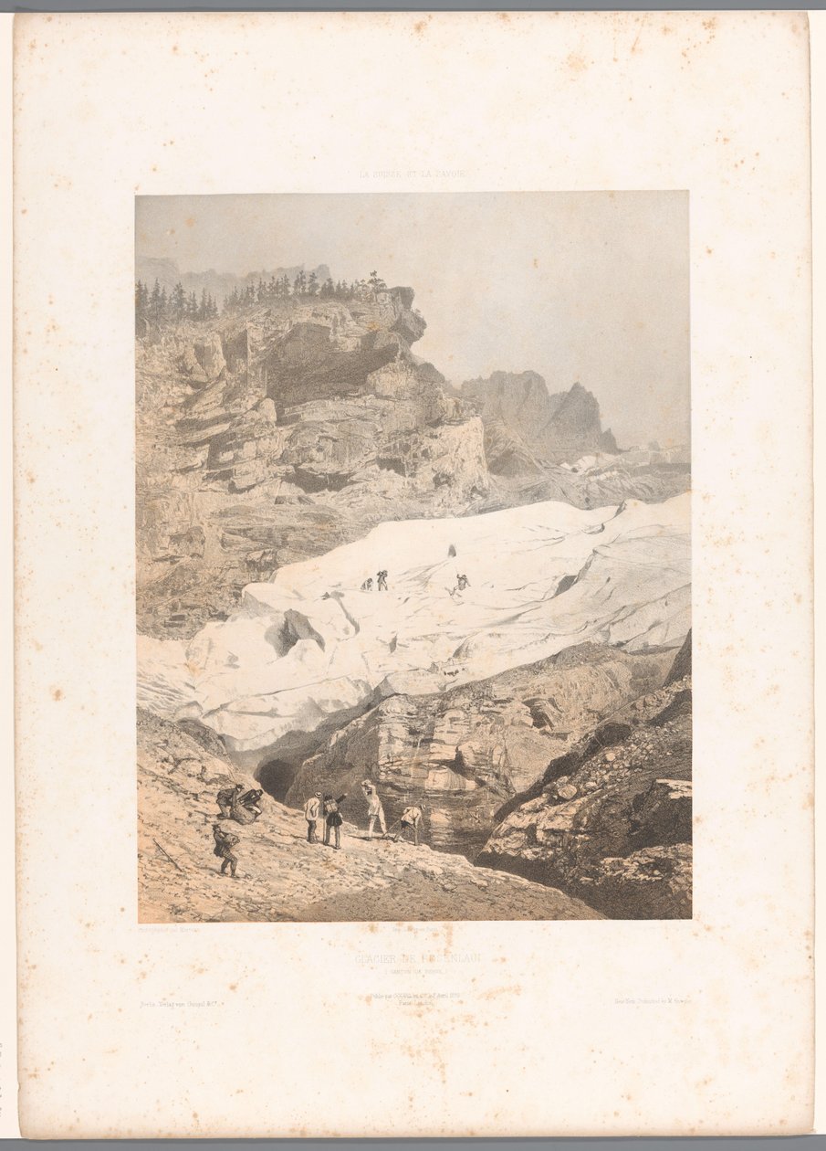 Pěší turisté na ledovci Rosenlaui Glacier de Rosenlaui (název na objektu) Tváře ve Švýcarsku a Savoy (název série) La Suisse et la Savoie (název série na objektu) od Eugene Ciceri