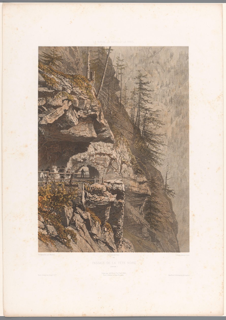Wandelaars op de Tête Noire-pas tussen Martigny en Chamonix Průchod černé hlavy (název na objektu) Gezichten in Zwitserland, Savoy in Tirol (název série) Švýcarsko, Savojsko a Tyrolsko (název série na objektu) od Eugene Ciceri