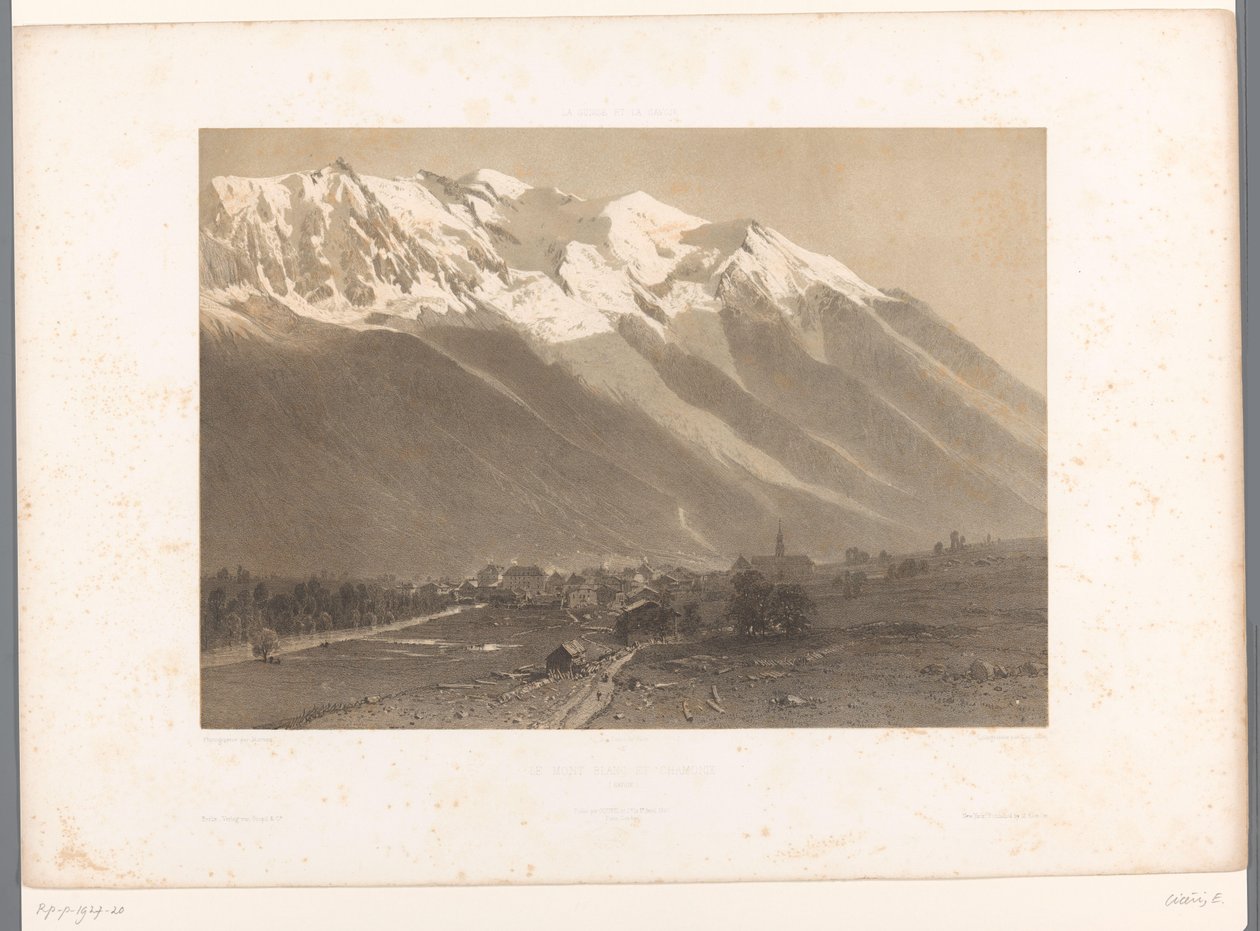 Pohled na Chamonix na úpatí Mont Blancu Le Mont Blanc et Chamonix (název na objektu) La Suisse et la Savoie (název série) Tváře ve Švýcarsku a Savojsku (název série na objektu) od Eugene Ciceri