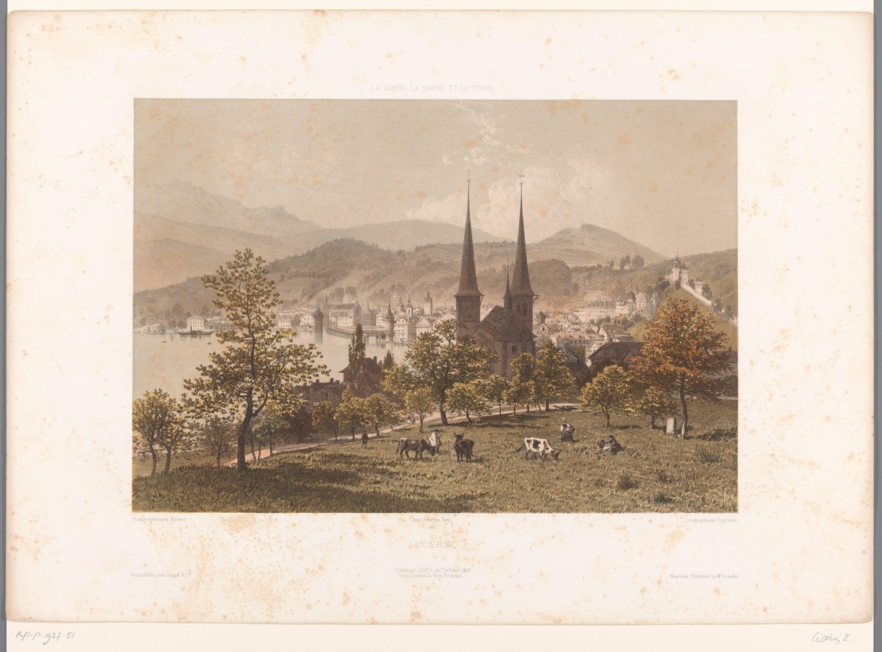 Pohled na Lucern Lucerne (název na objektu) Památky ve Švýcarsku, Savojsku a Tyrolsku (název série na objektu) La Suisse, la Savoie et le Tyrol (název série) od Eugene Ciceri