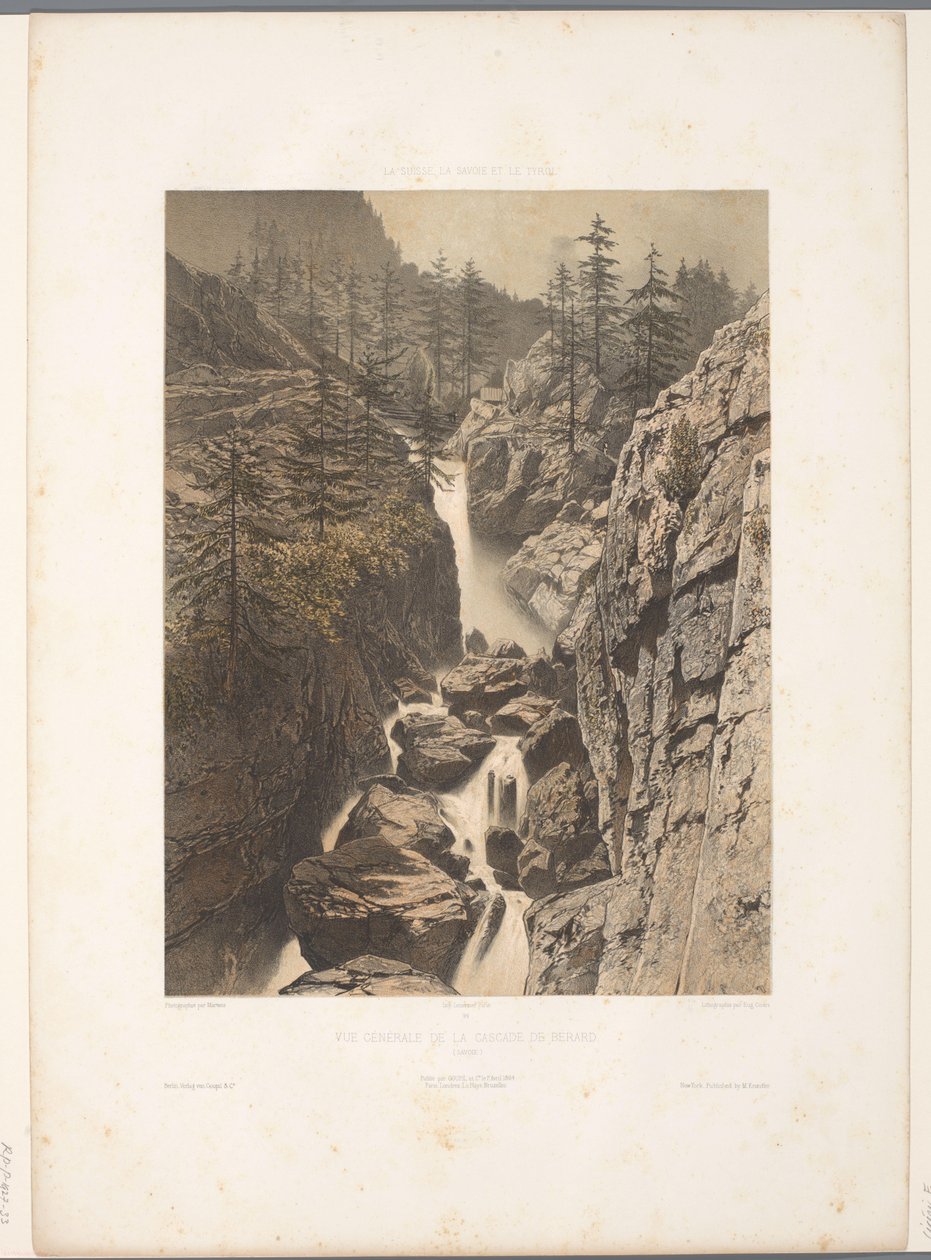 Zicht op de Bérard-waterval Celkový pohled na Cascade de Bérard (název na objektu) Gezichten in Zwitserland, Savoy in Tirol (název série) Švýcarsko, Savojsko a Tyrolsko (název série na objektu) od Eugene Ciceri