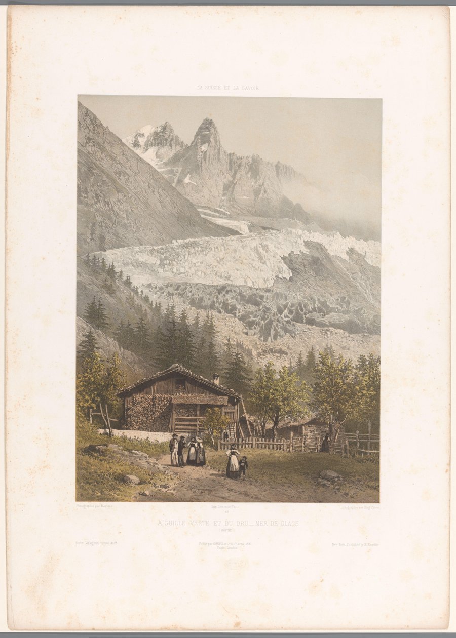 Zicht op de bergtoppen Aiguille Verte en Dru en de gletsjer Mer-de-Glace Aiguille verte et du Dru - Mer de Glace (title on object) Gezichten in Zwitserland en Savoye (series title) La Suisse et la Savoie (series title on object)   1368662   cs       czech  od Eugene Ciceri
